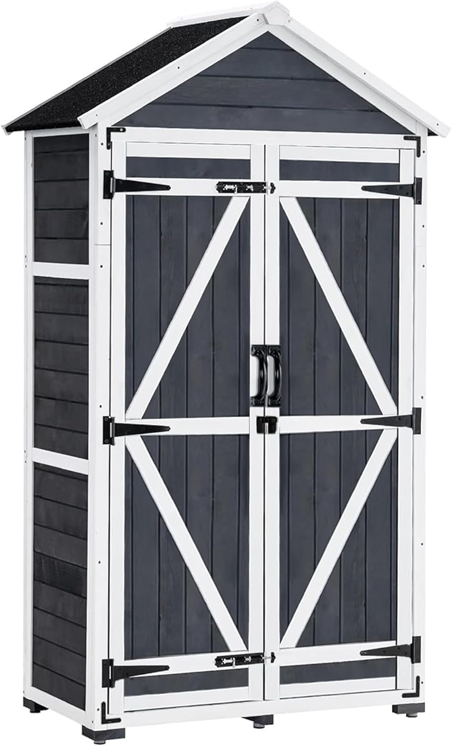 MCombo Gartenschrank Geräteschuppen Werkzeugschrank Outdoor-Schrank Gartenbox mit Satteldach aus Holz Grau/Natur 1000EY, 48 X 90 X 178 cm (Grau)