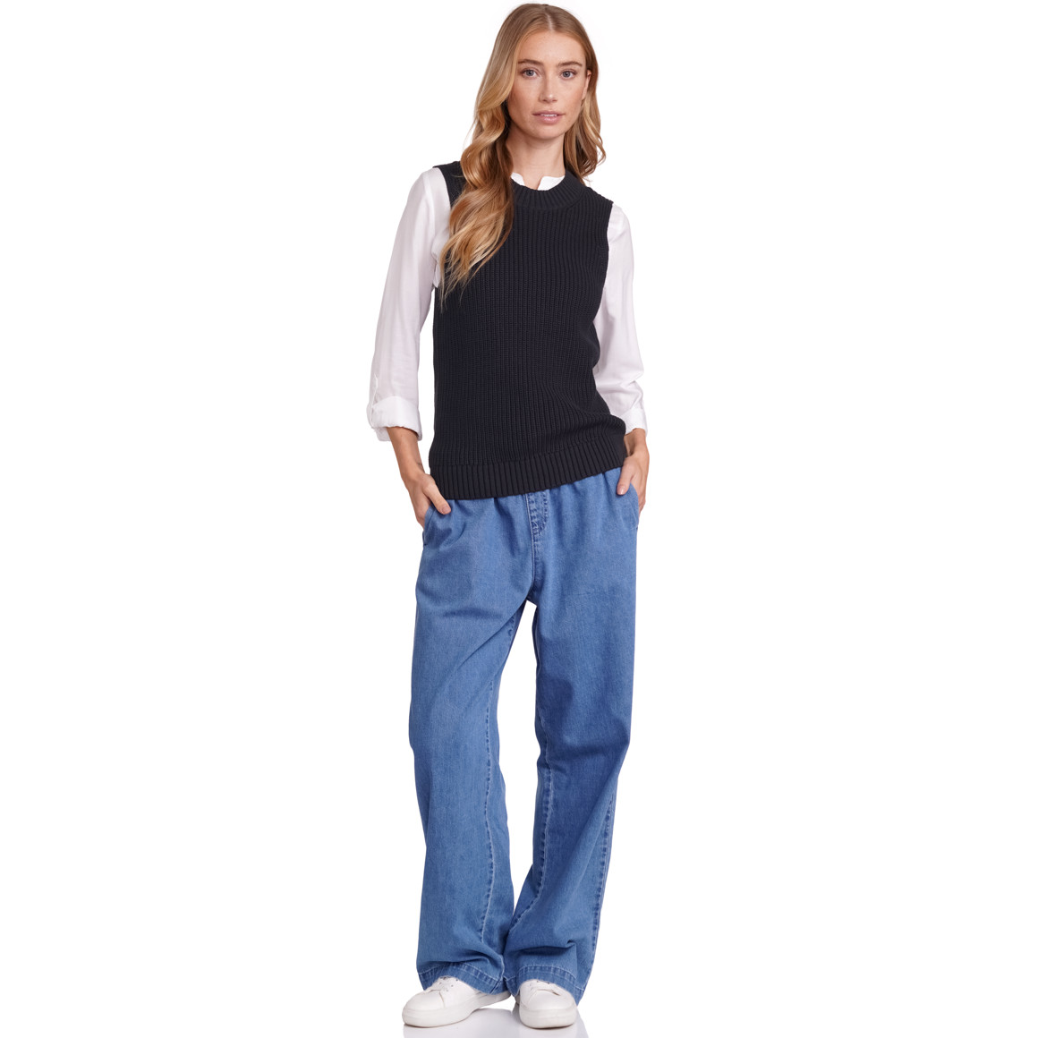 Jonas Nielsen Damen Strickpullunder im Basic-Look nachtblau