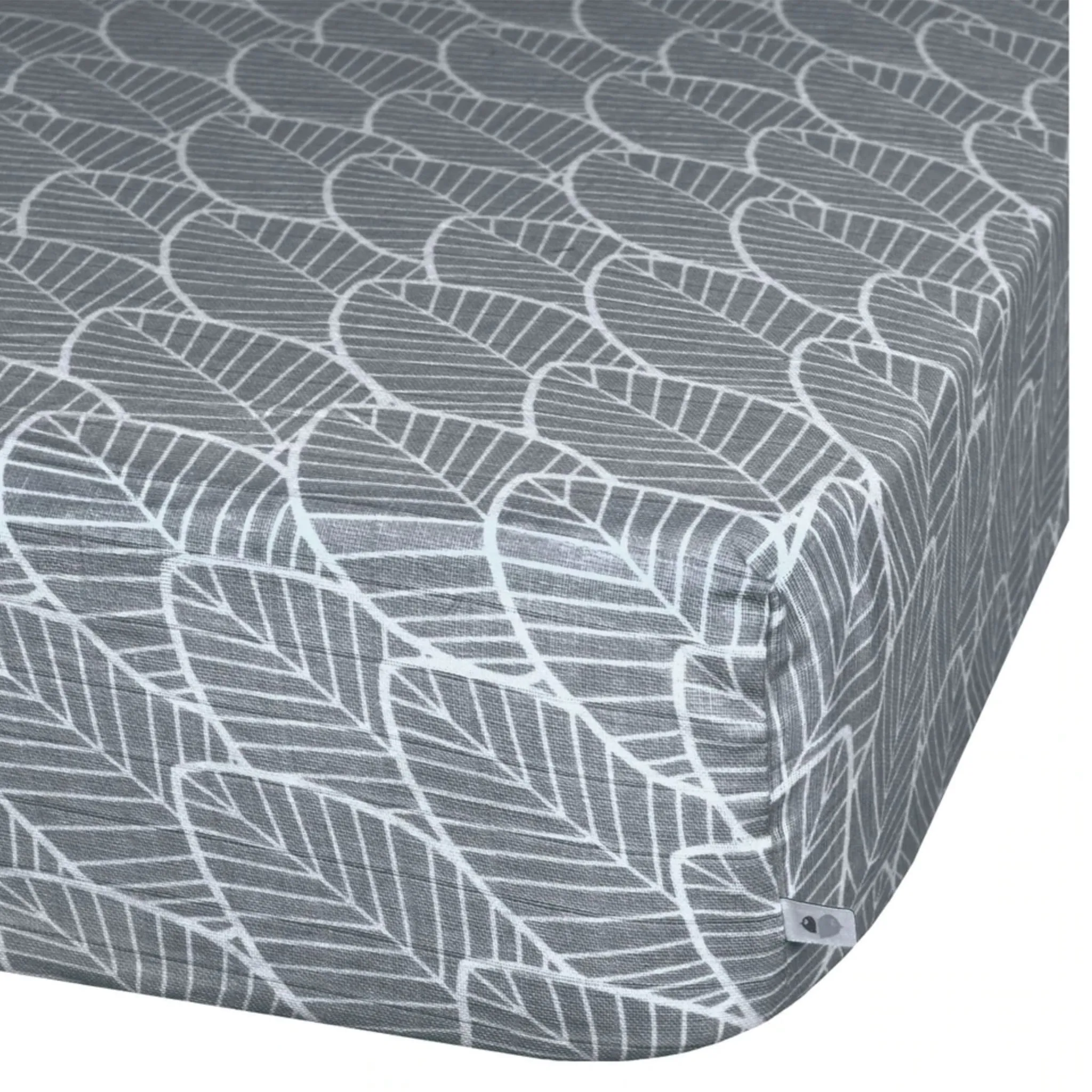 Perlimpinpin Drap Contour pour Lit de Bébé - Mousseline Feuilles Charcoal