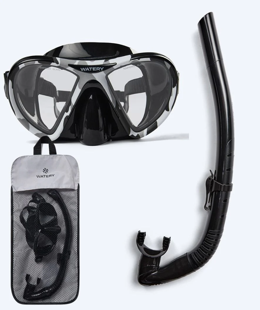 Watery Combo snorkelsæt til voksne (fra 15 år) - Rudder Camo/Itzel - Sort