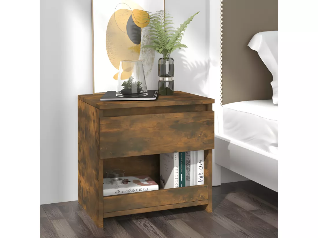 Table de chevet Chêne fumé 40x30x39 cm Bois d'ingénierie