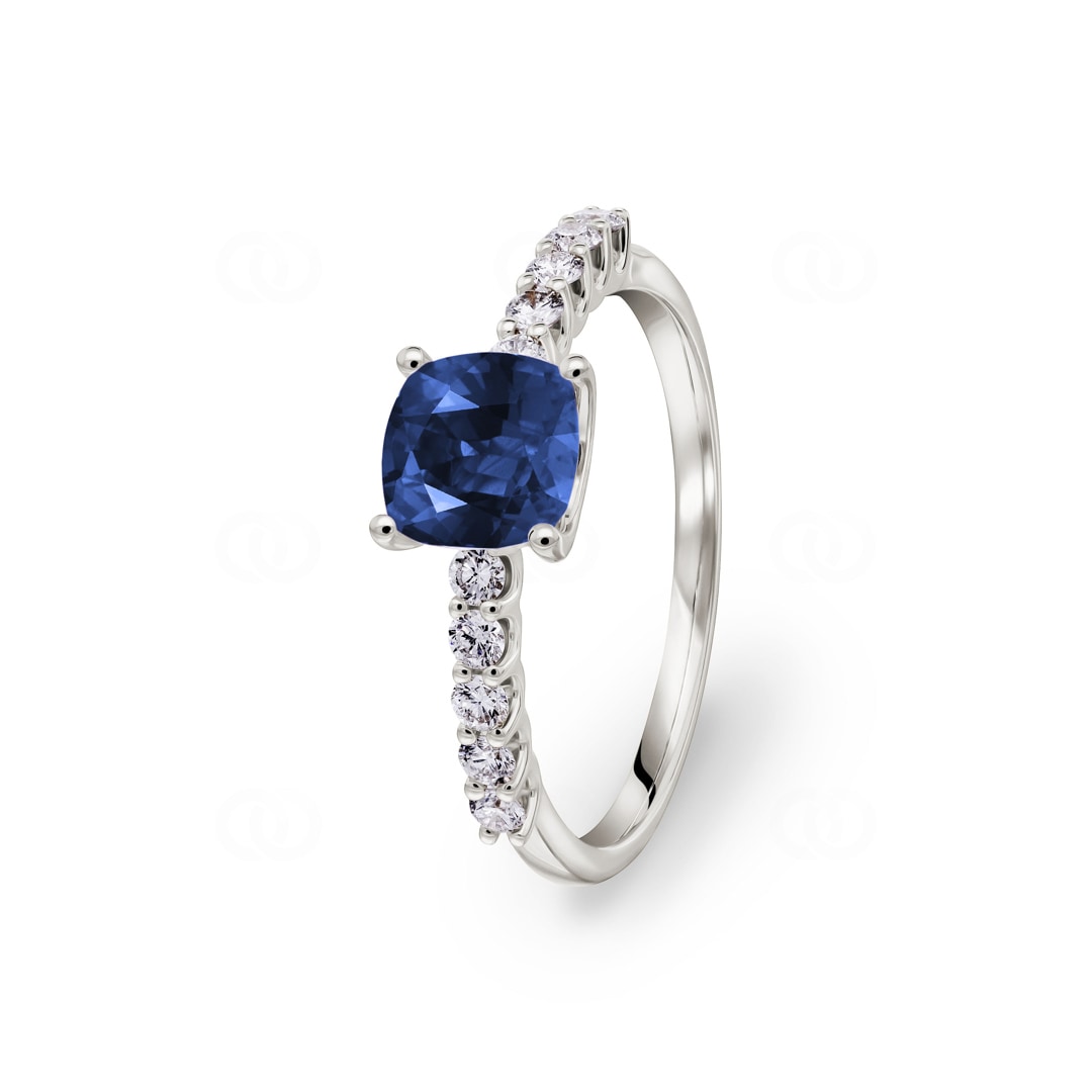 Pavé Solitärring 750/18 K Weissgold mit Saphir & Diamanten 0.25 ct H/si
