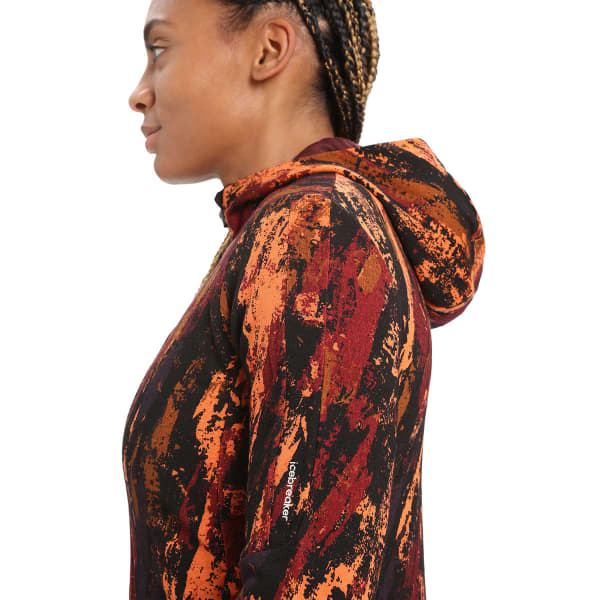 Veste polaire randonnée ICEBREAKER W QUANTUM III LS ZIP HOODIE SEDIMENTARY CHERRY/FLASH/BLACK/AOP