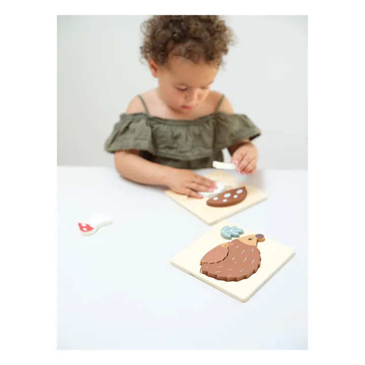 Fabelab Puzzles en bois Hérisson et champignon - Set de 2