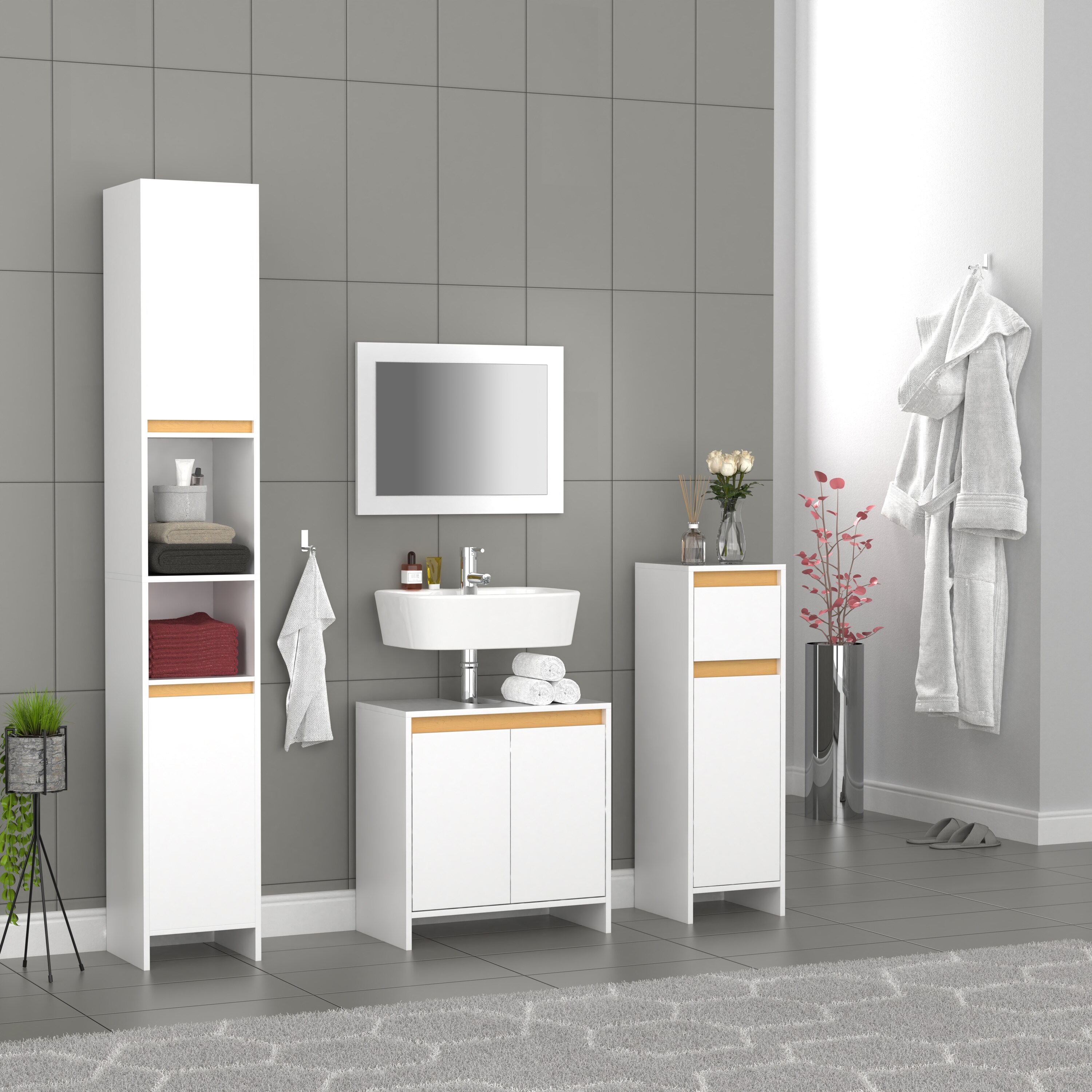 VCM Holz Badmöbel Stand Badregal Badezimmer Badschrank Hochschrank Malira