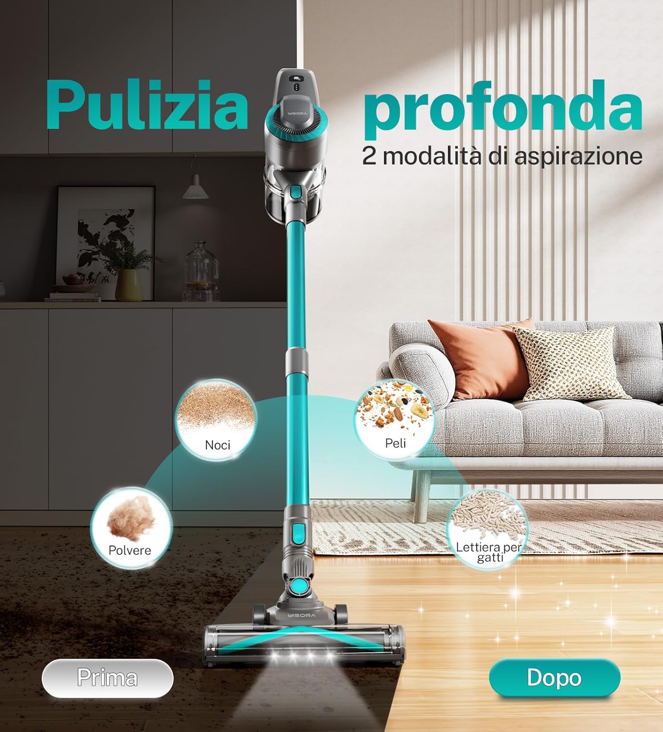 Akku Staubsauger, 28000Pa/175W/55Min Staubsauger Kabellos, Anti-Tangle-Bürste und Selbststehend, Ultraleichter Handstaubsauger akku vacuum cleaner Stielstaubsauger für Teppichen, Hartboden, Tierhaare