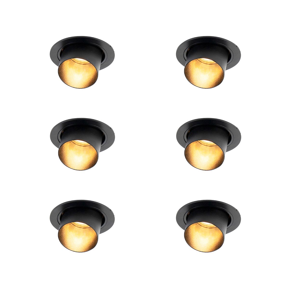 Set van 6 Moderne inbouwspot zwart rond kantelbaar - Installa