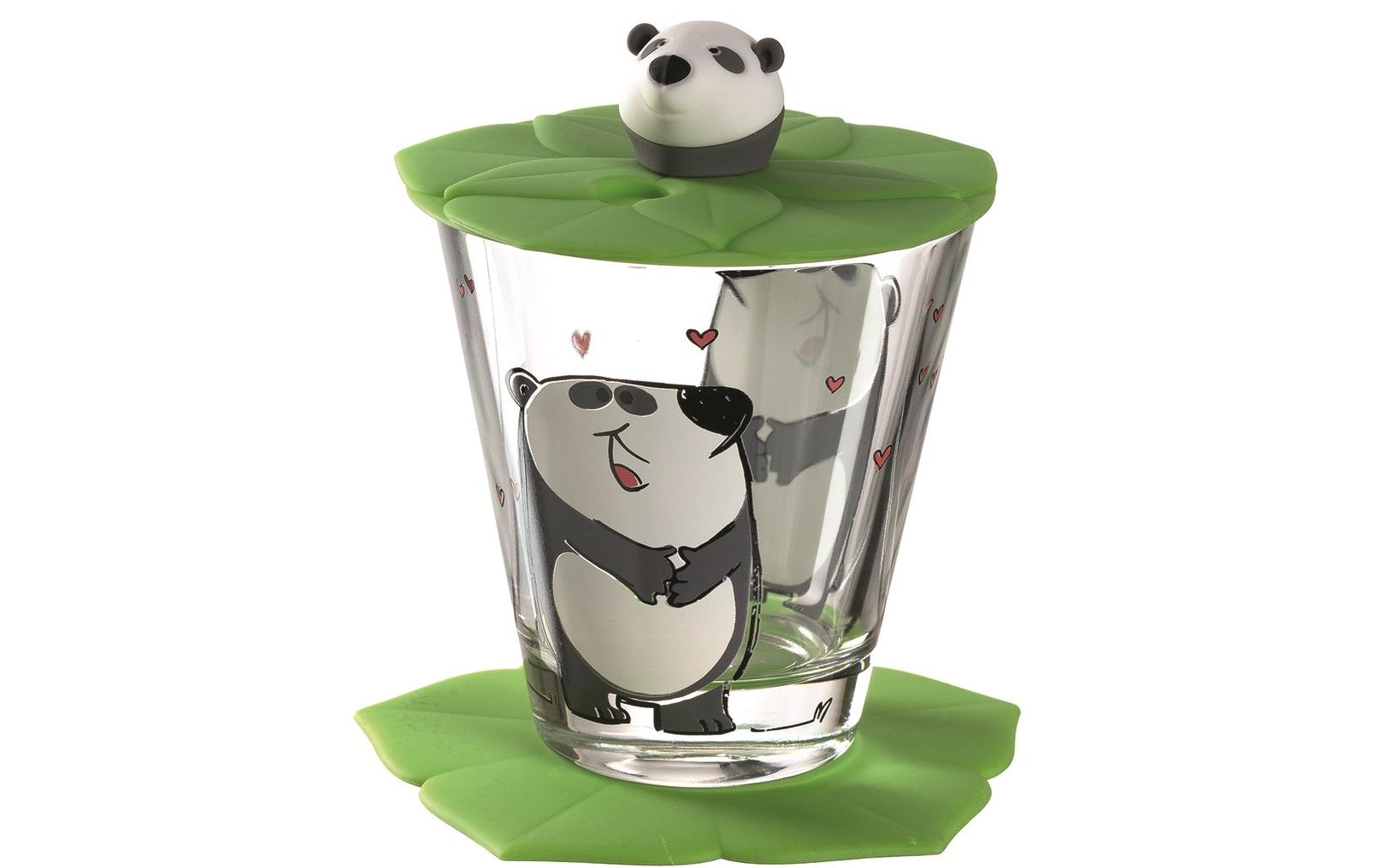 Kindertasse Bambini 3-teilig, PandaKinderglas mit Tiermotiv