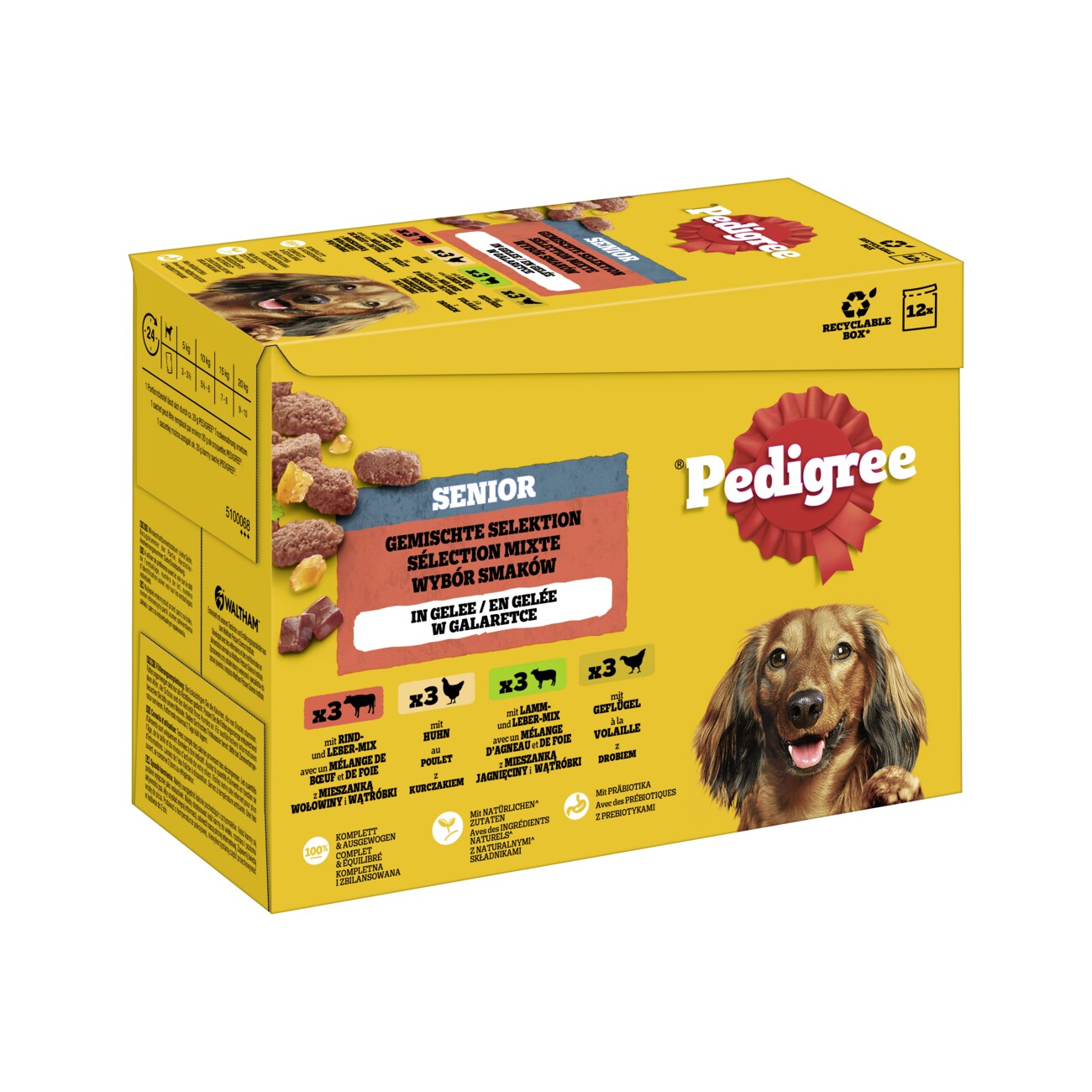 Pedigree Nassfutter Hund Senior, Multipack, Gemischte-Selektion, in Gelee 12x100 g