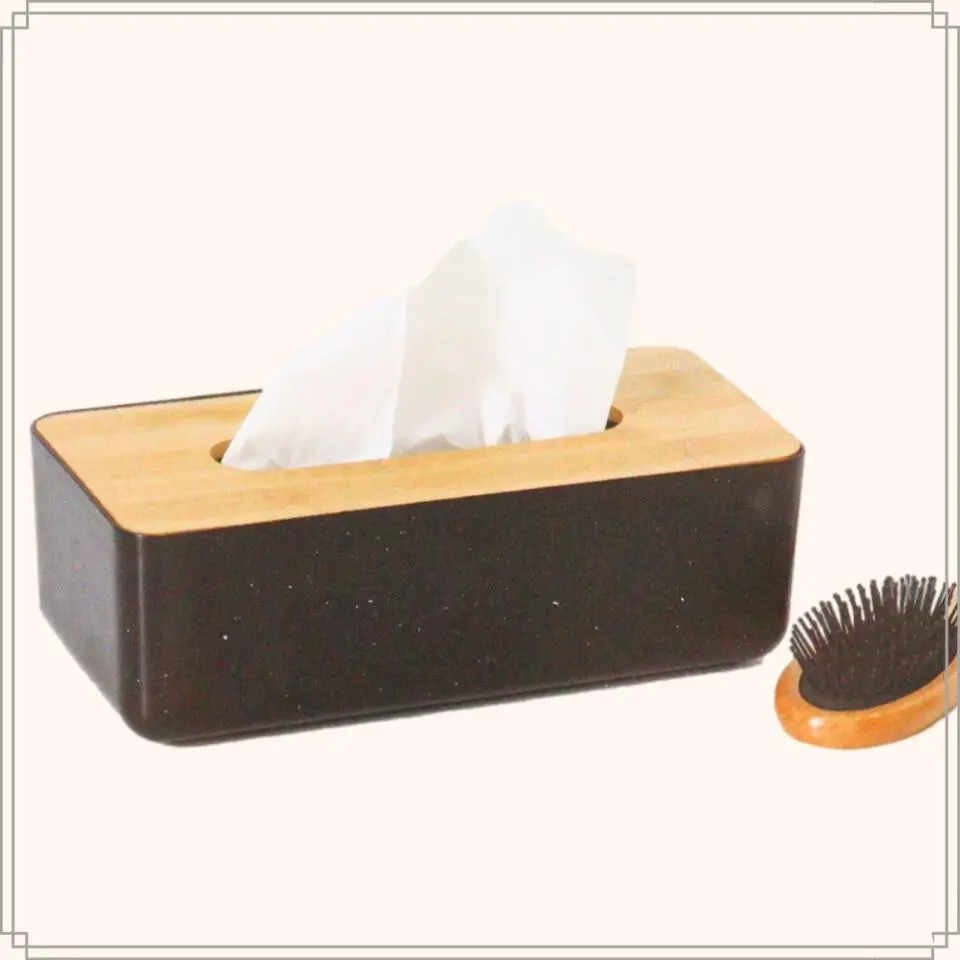 OTIX Tissue box Houder Zwart 26x13.2x8.8 cm Bamboe en kunststof