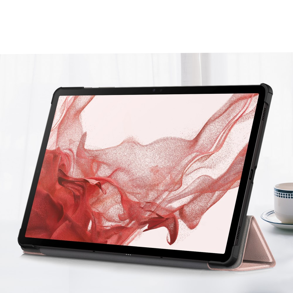 Samsung Galaxy Tab S9  Plus Leder Tasche Smart Cover Hülle Litchi Look   S-Pen Halterung - Roségold