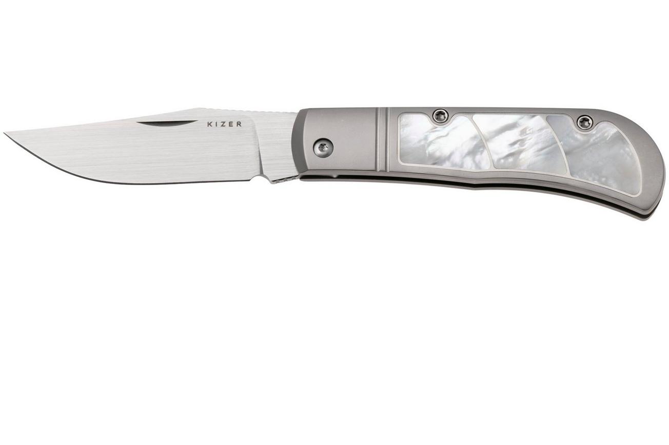 Kizer Trestle KI3761A3 Hand Brushed S45VN, Titanium Mother Of Pearl Inlay, zakmes, Azo design