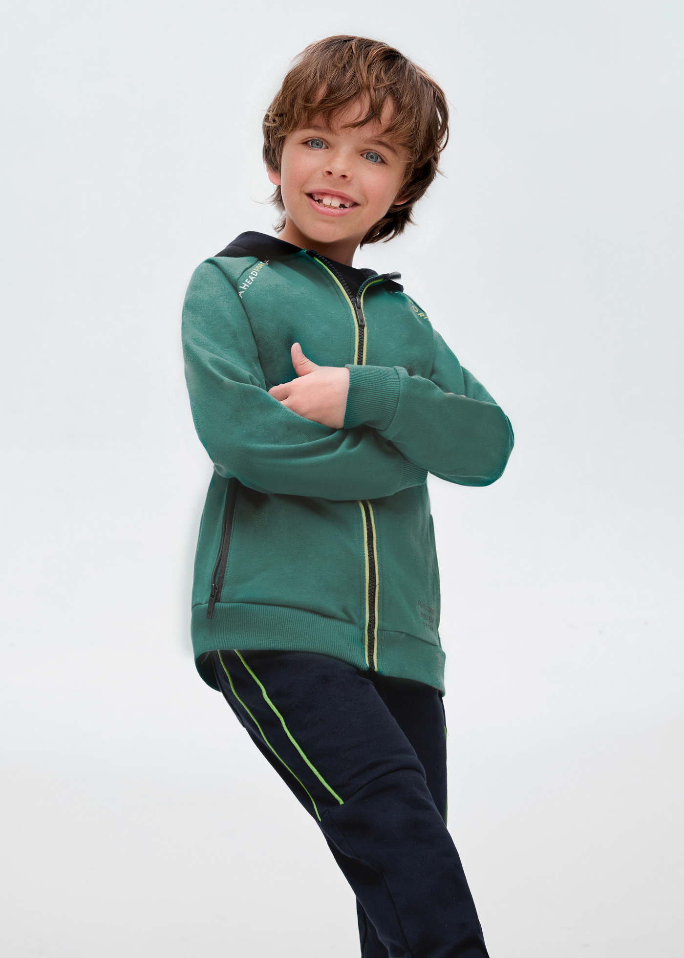 Conjunto de moletom infantil de duas peças com zíper