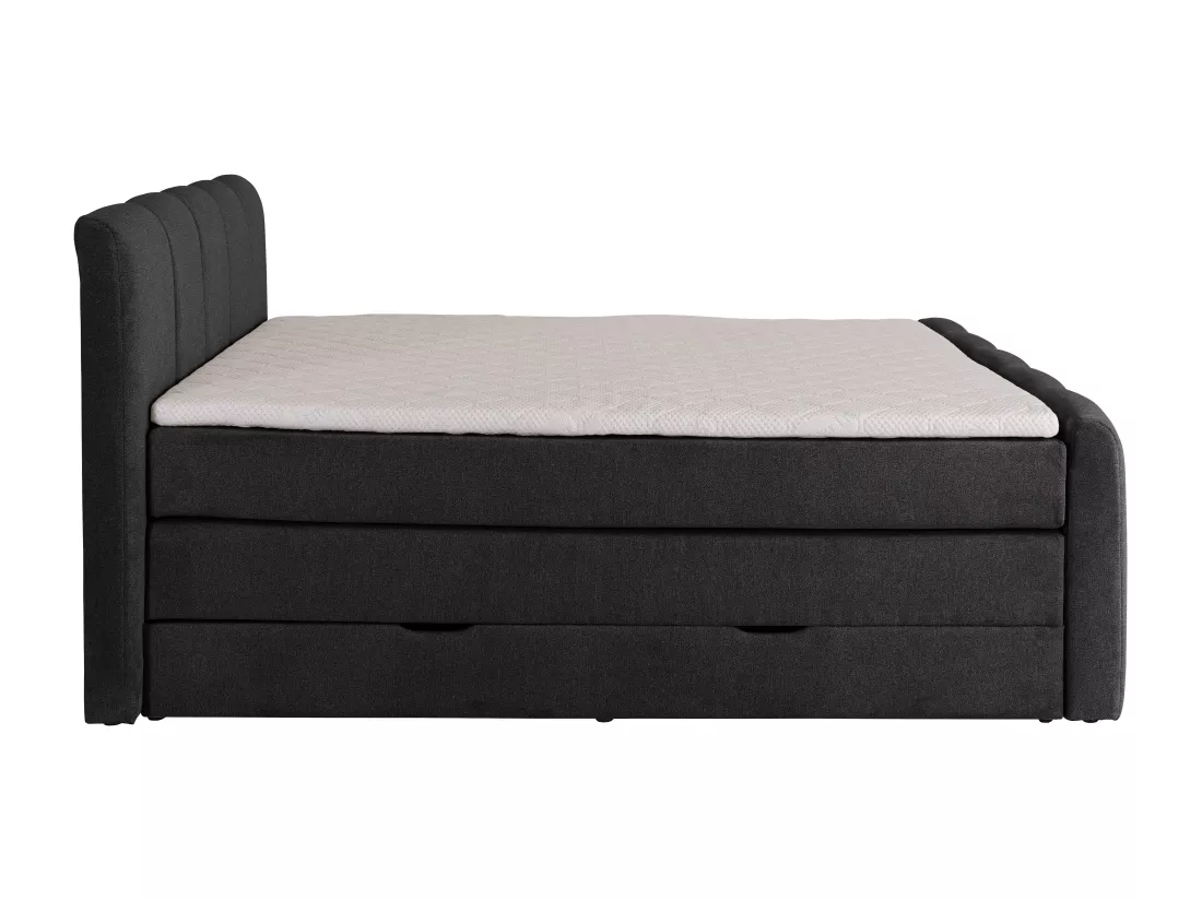 Ensemble complet boxspring tête de lit capitonnée + sommiers coffre + matelas + surmatelas - 160 x 200 cm - Tissu - Anthracite - VERONE II de PALACIO