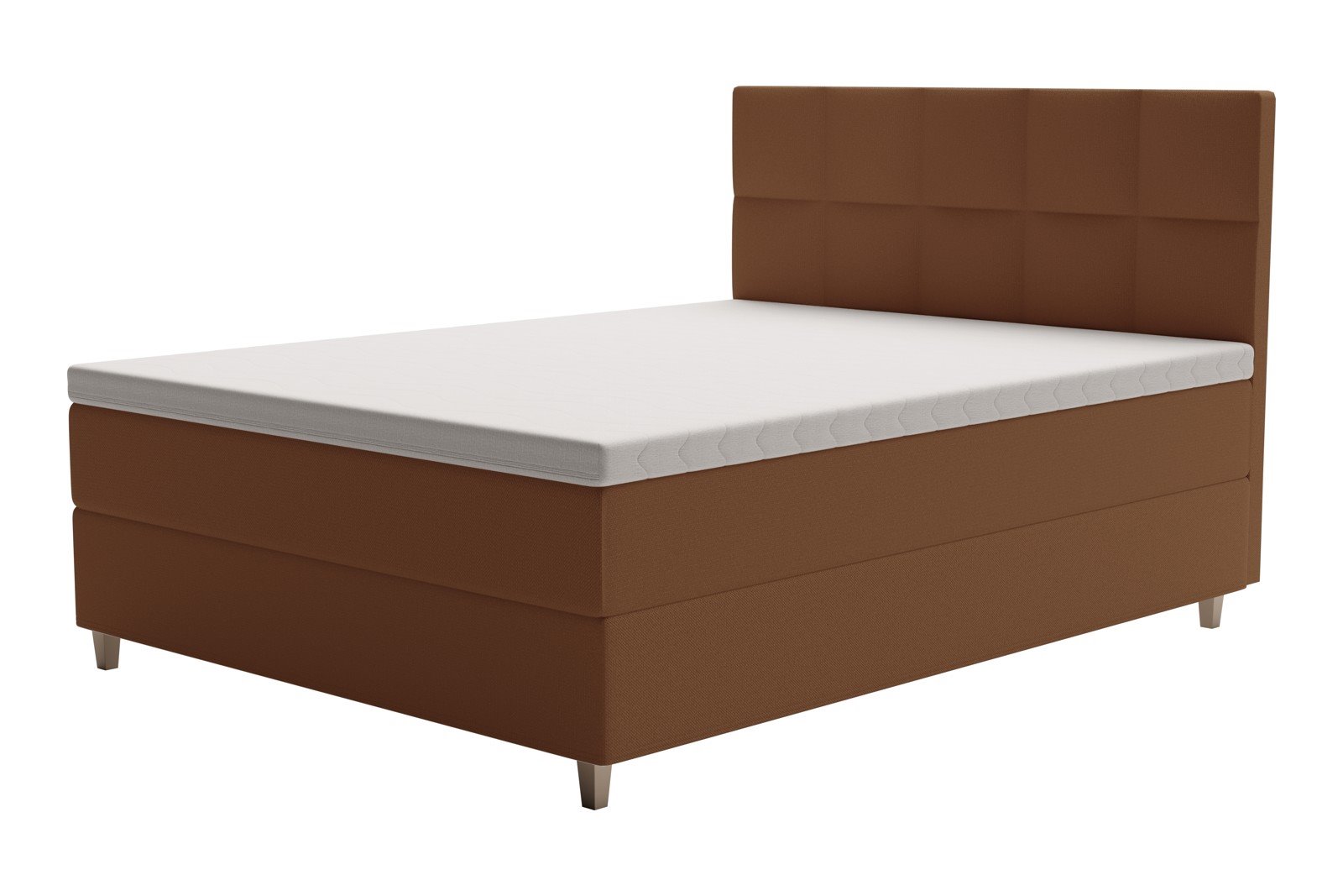 XOV Venus Kontinentalseng 180x200 cm i tekstil storm 54 tan, fast/fast med Premium 15 overmadrass og sort firkantede ben, gavl selges separate