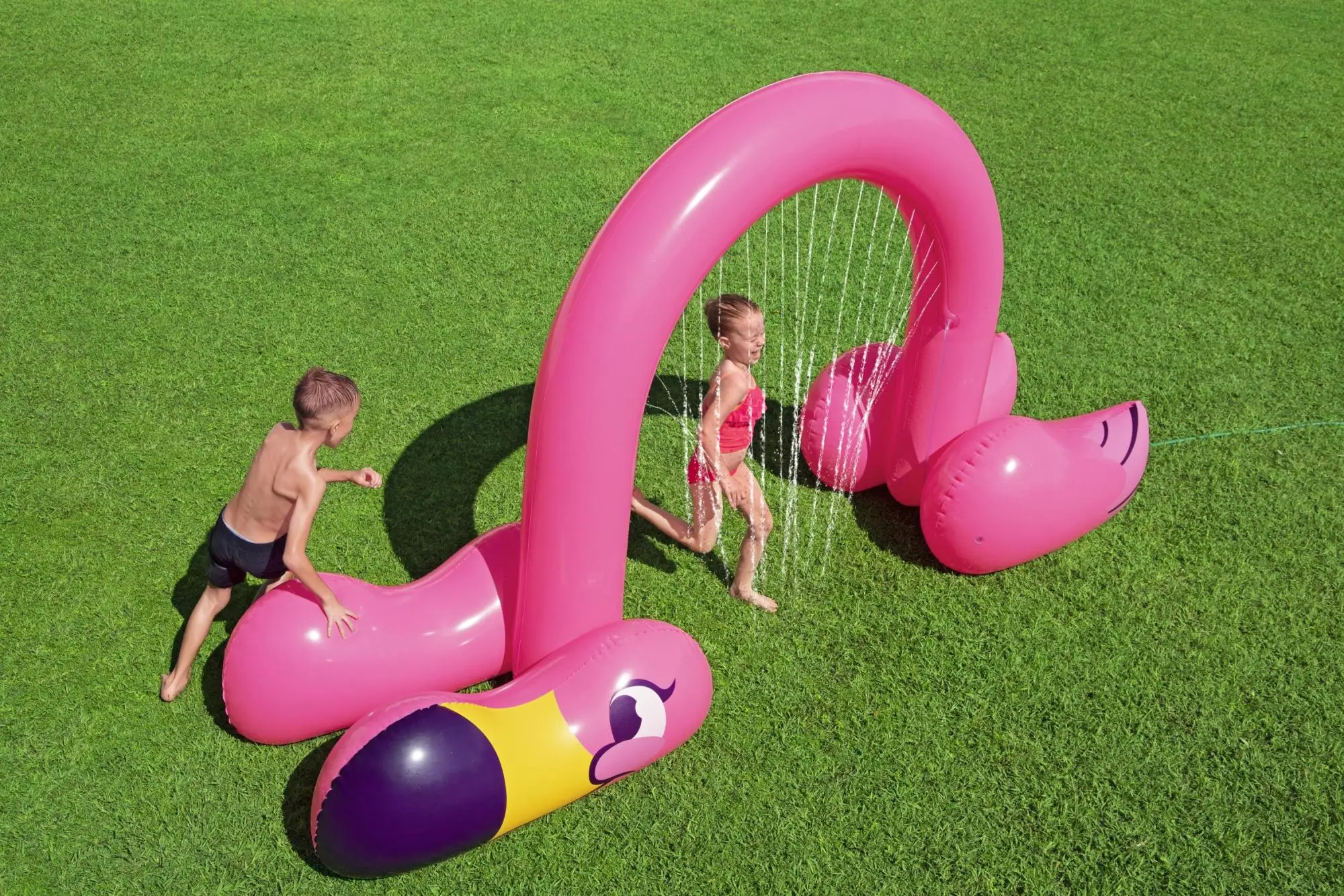 Arco de aspersor inflável gigante em forma de flamingo rosa da H2OGO! para crianças