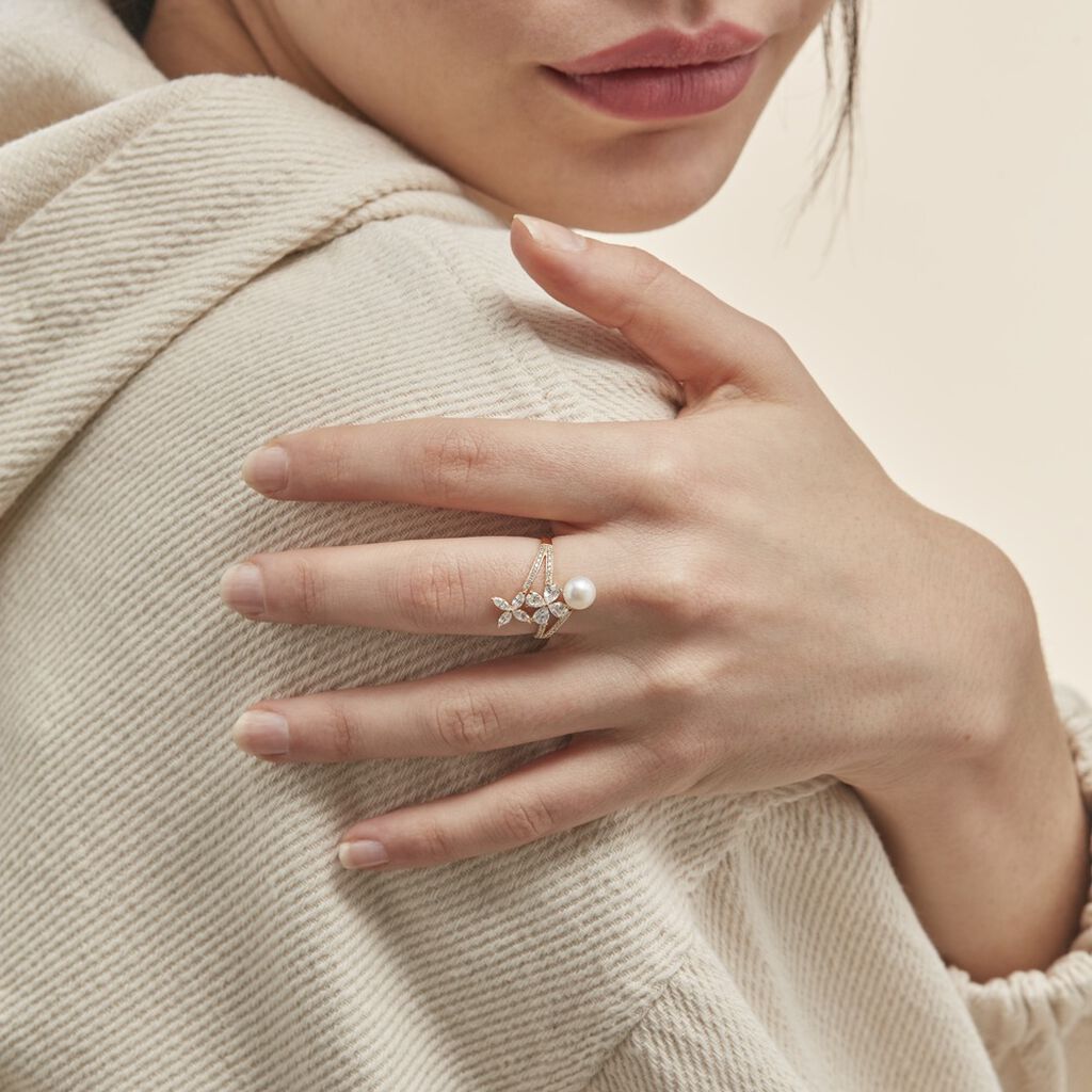 Bague Norah Or Jaune Perle De Culture Et Oxyde De Zirconium