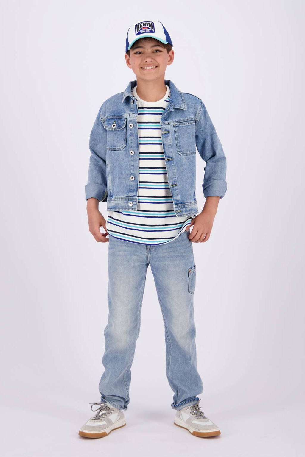 Vingino gestreept T-shirt Hoss wit/lichtblauw