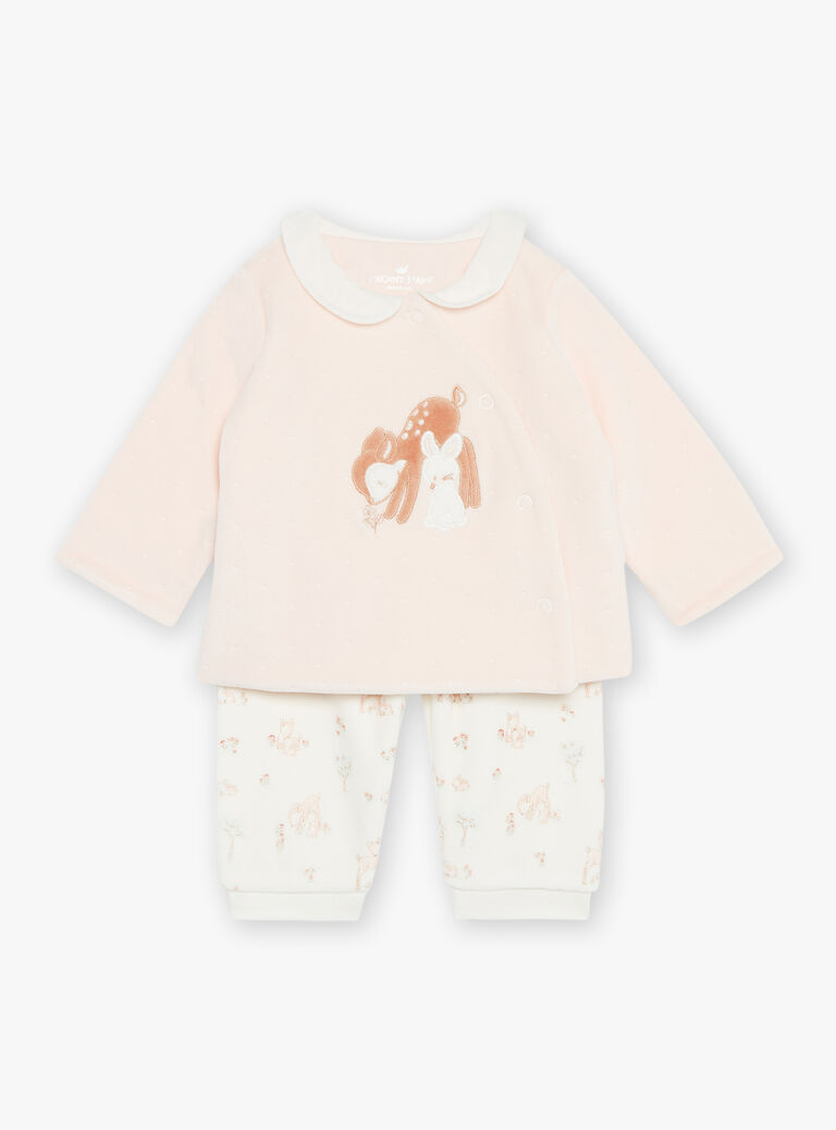 Pyjama rose et écru en velours