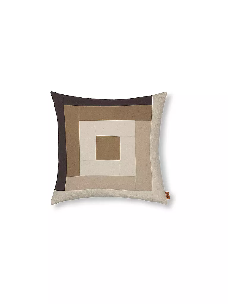 FERM LIVING Border-Patchworkkissen mit Rand Coffe Dark Sand  braun
