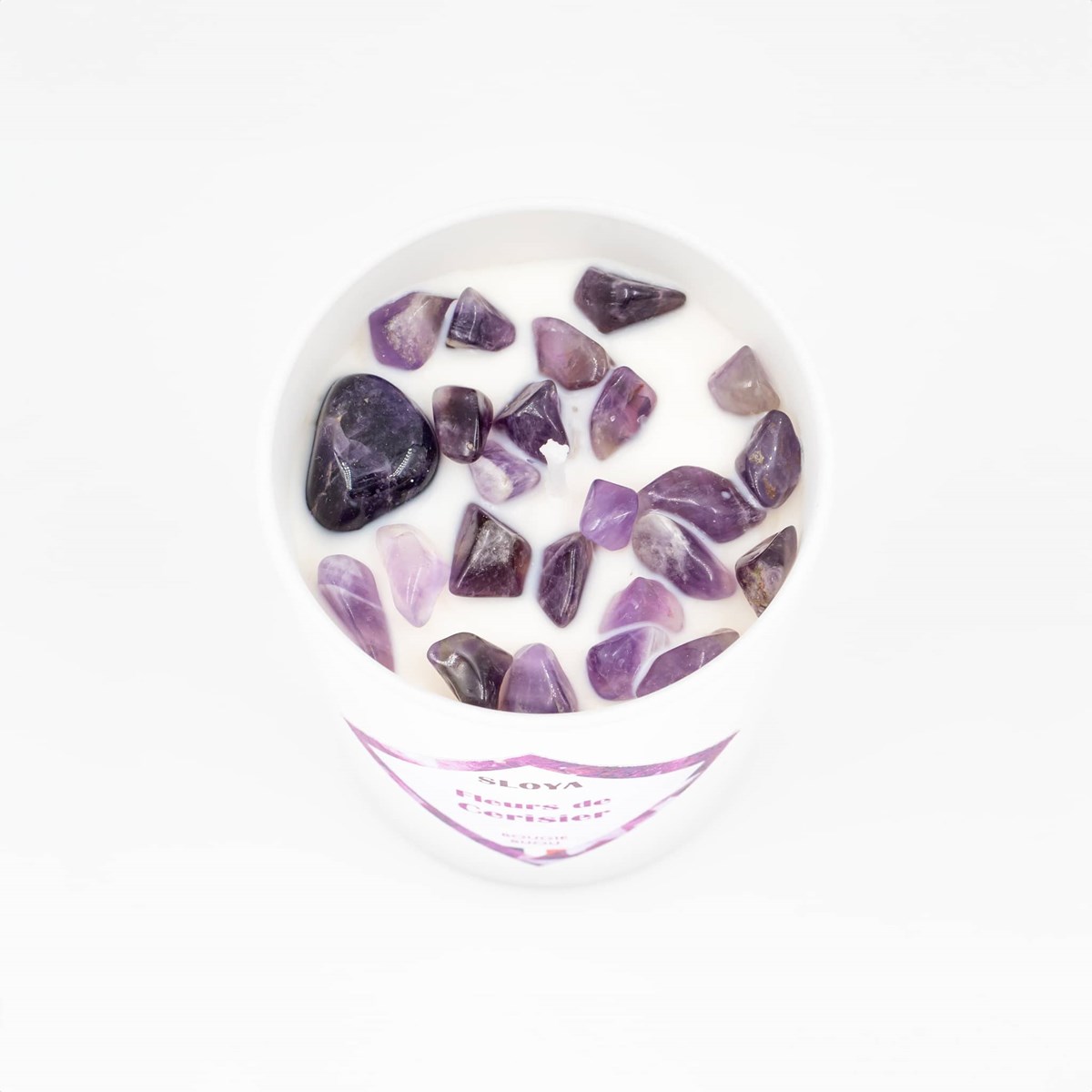 Bougie bijou pierres Améthyste - parfum Fleur de Cerisier