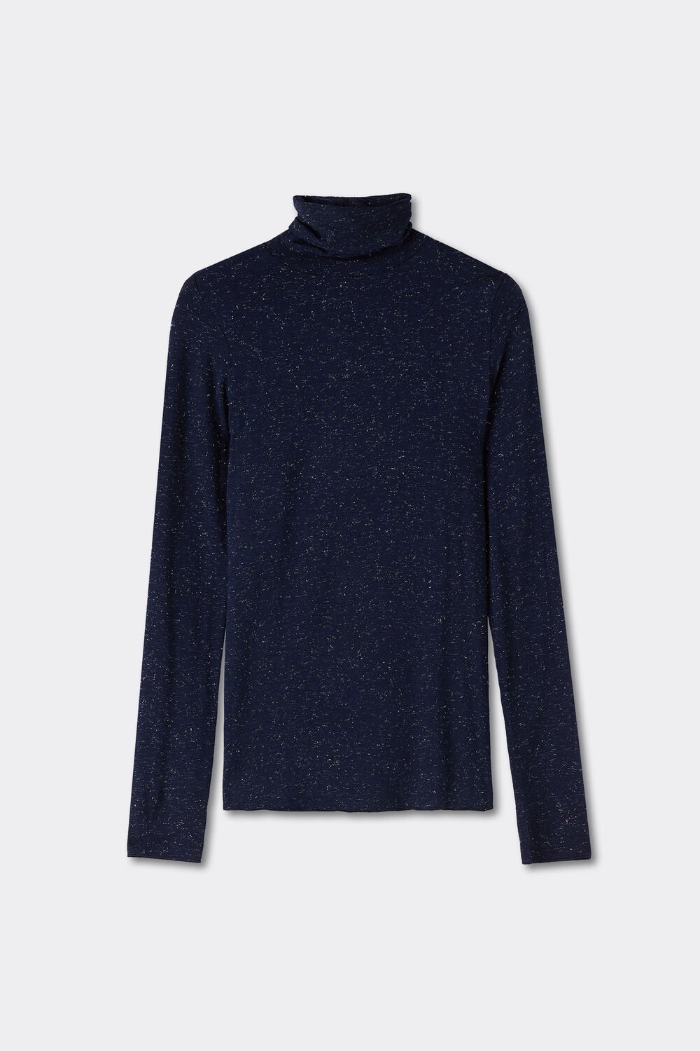 Blusa de gola alta em modal leve com lamê de cashmere