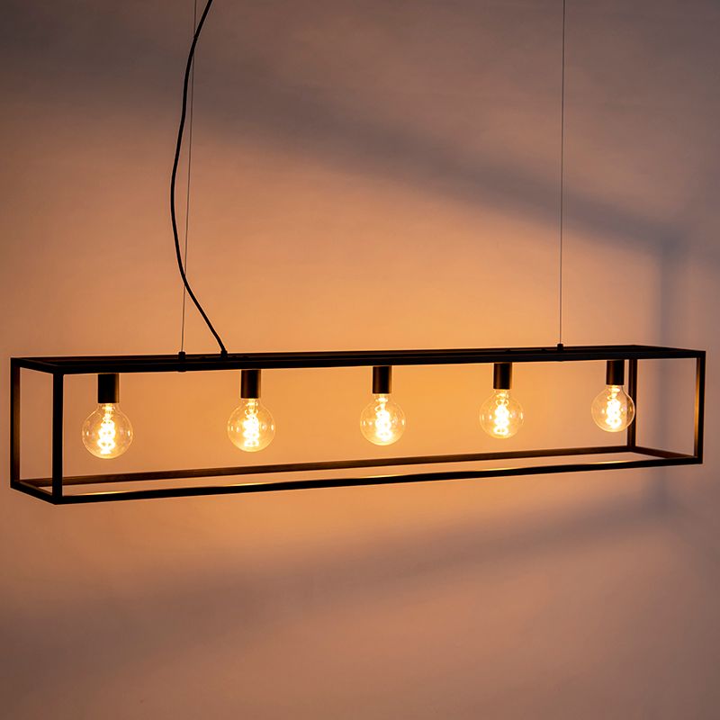 Moderne rechthoekige hanglamp zwart 5-lichts - Cage