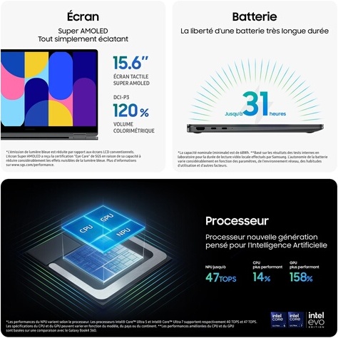 PC portable Samsung Galaxy Book5 360 écran tactile 15,6'' FHD Copilot+PC Intel Core Ultra 7 16 Go RAM 512 Go SSD Anthracite