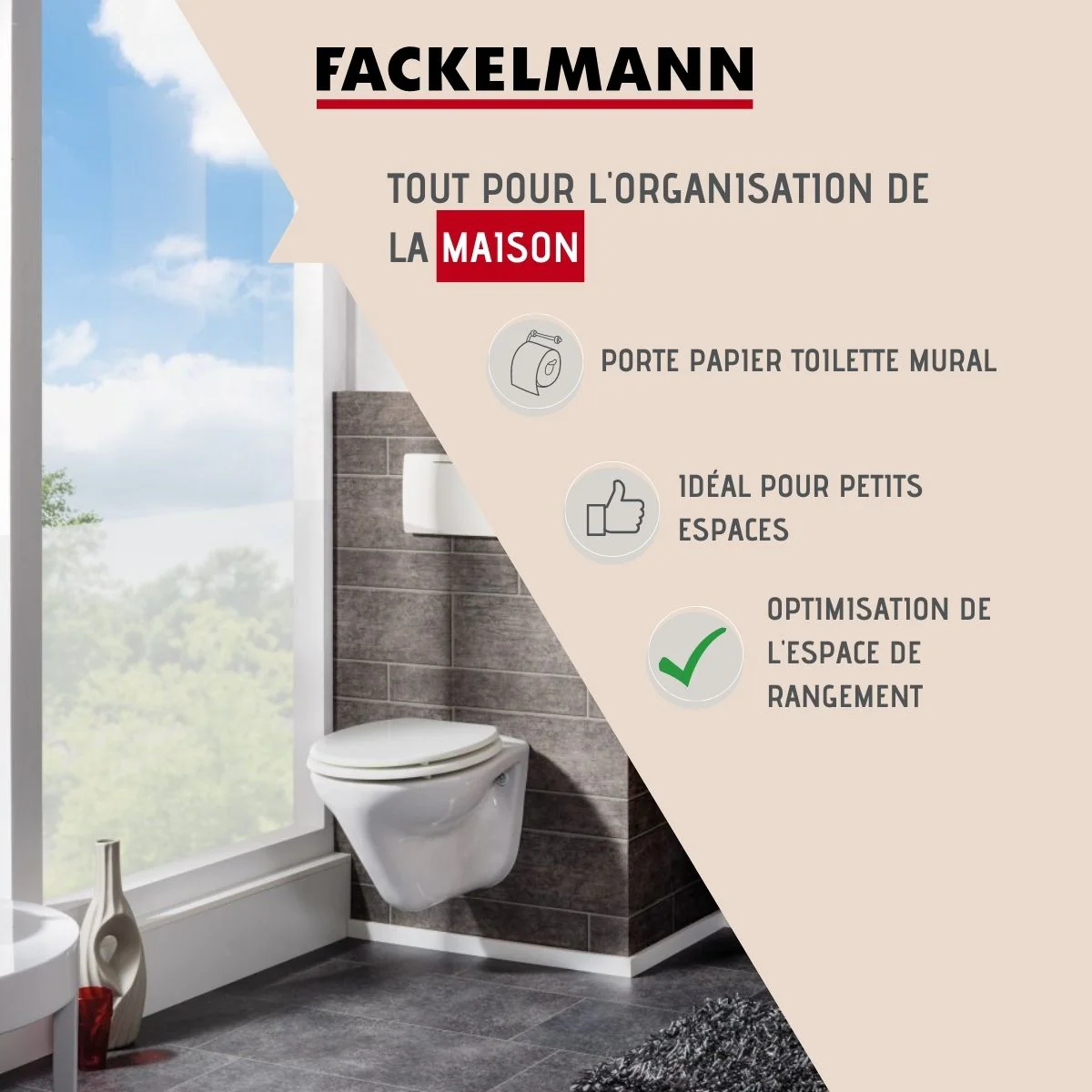 Support papier toilette mural gris chromé Vision Fackelmann