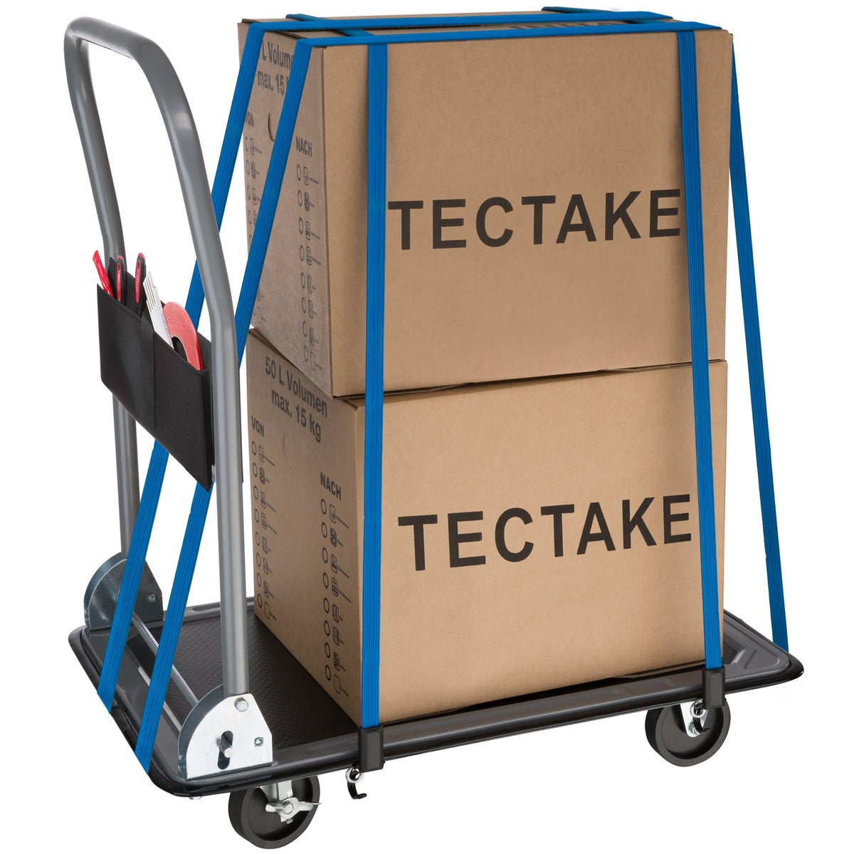 tectake platformwagen met inklapbare handgreep en opbergvak, laadvlak 73 x 47 cm