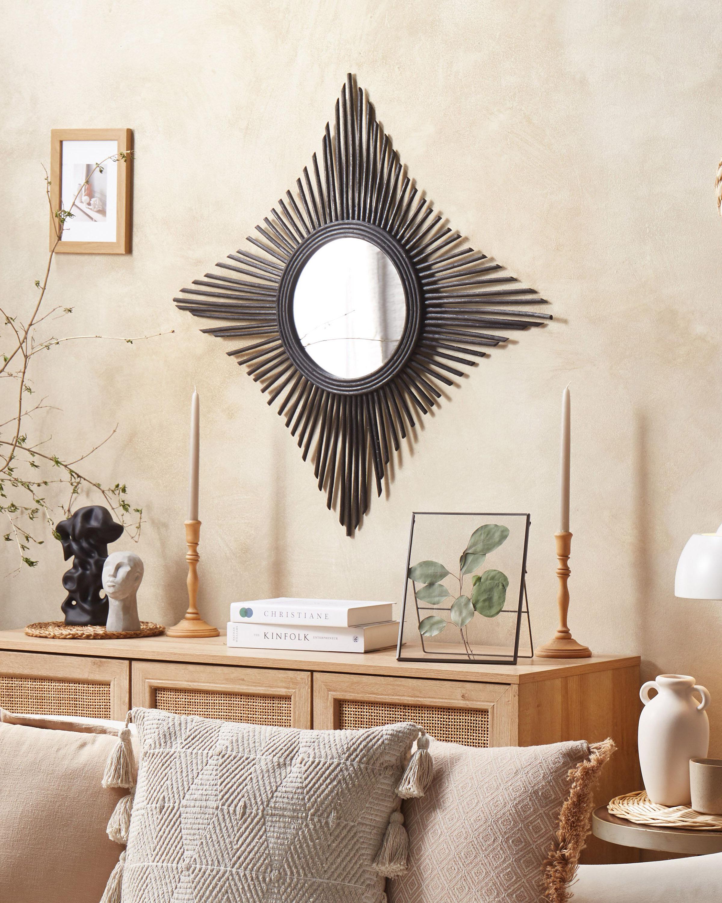 Wandspiegel MAJENE 60 cm 60 cm Rotan Zwart