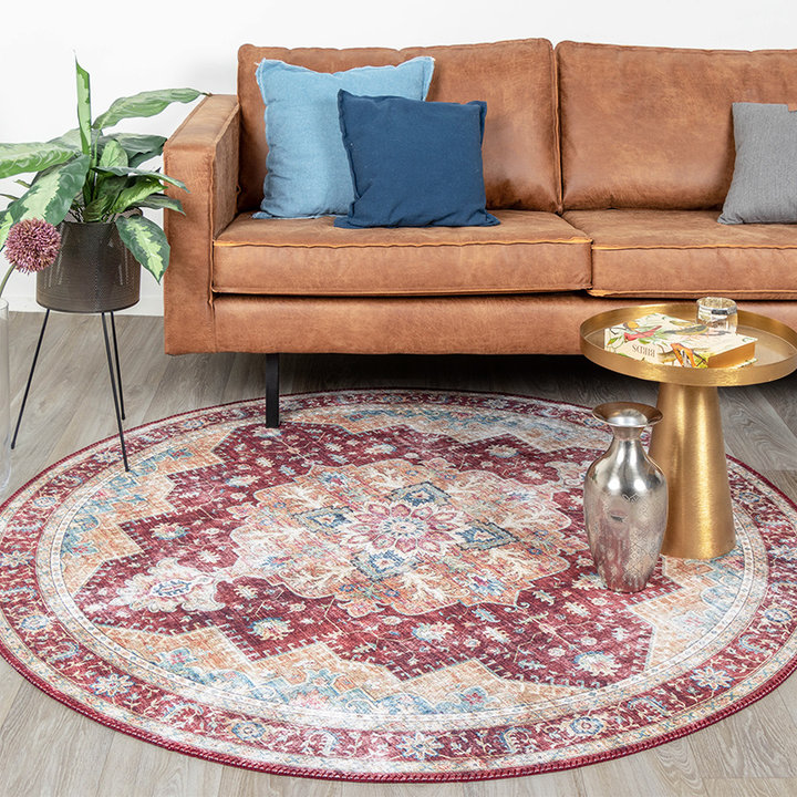 Rond Vintage vloerkleed - Azara Rood | Kleurrijke klassieker