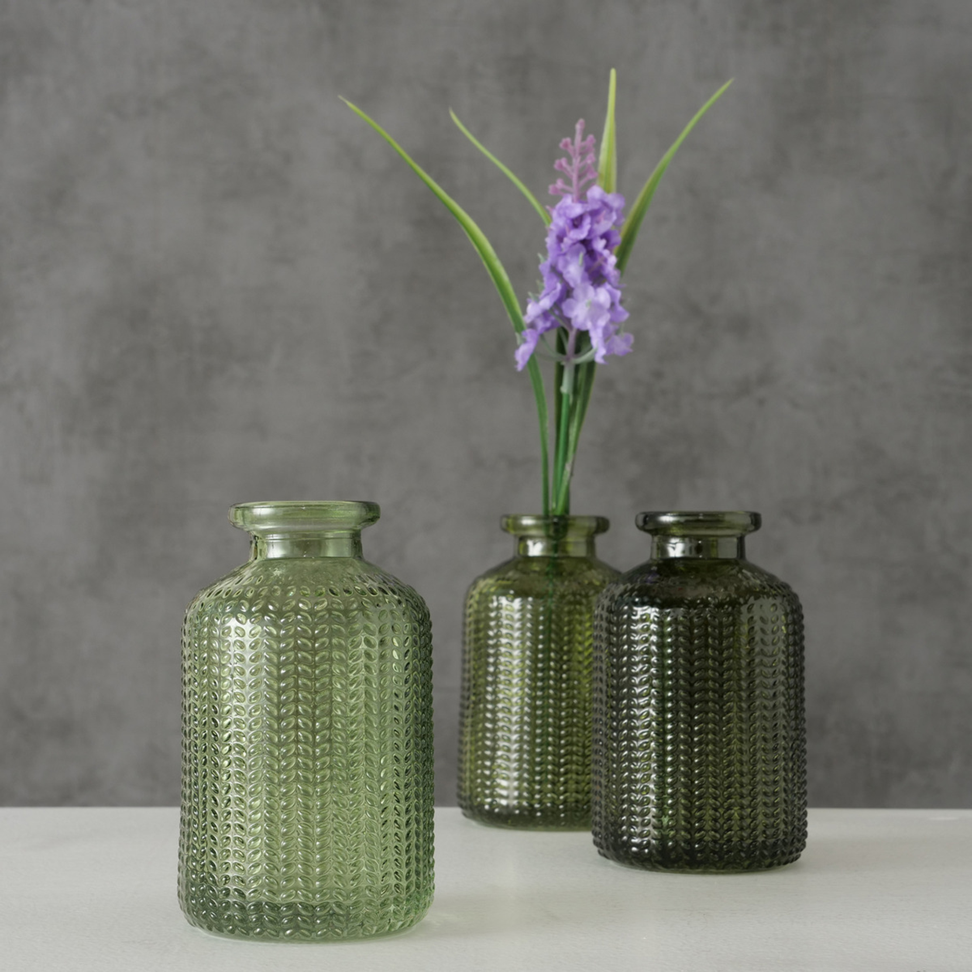 3-teiliges Vasen-Set - grün - mit Relief-Optik