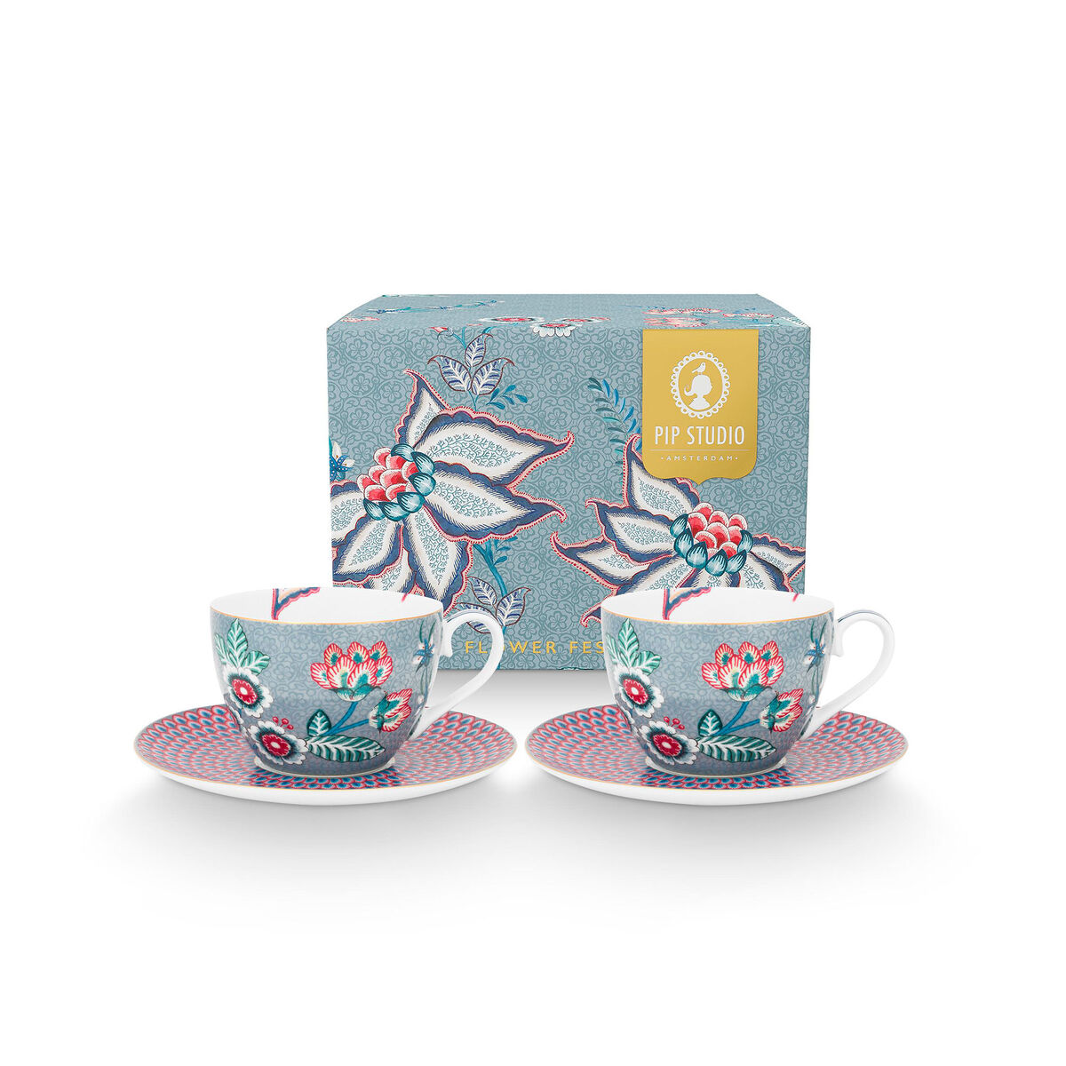 PIP Studio Flower Festival cappuccinokopp 2-pakning, blå