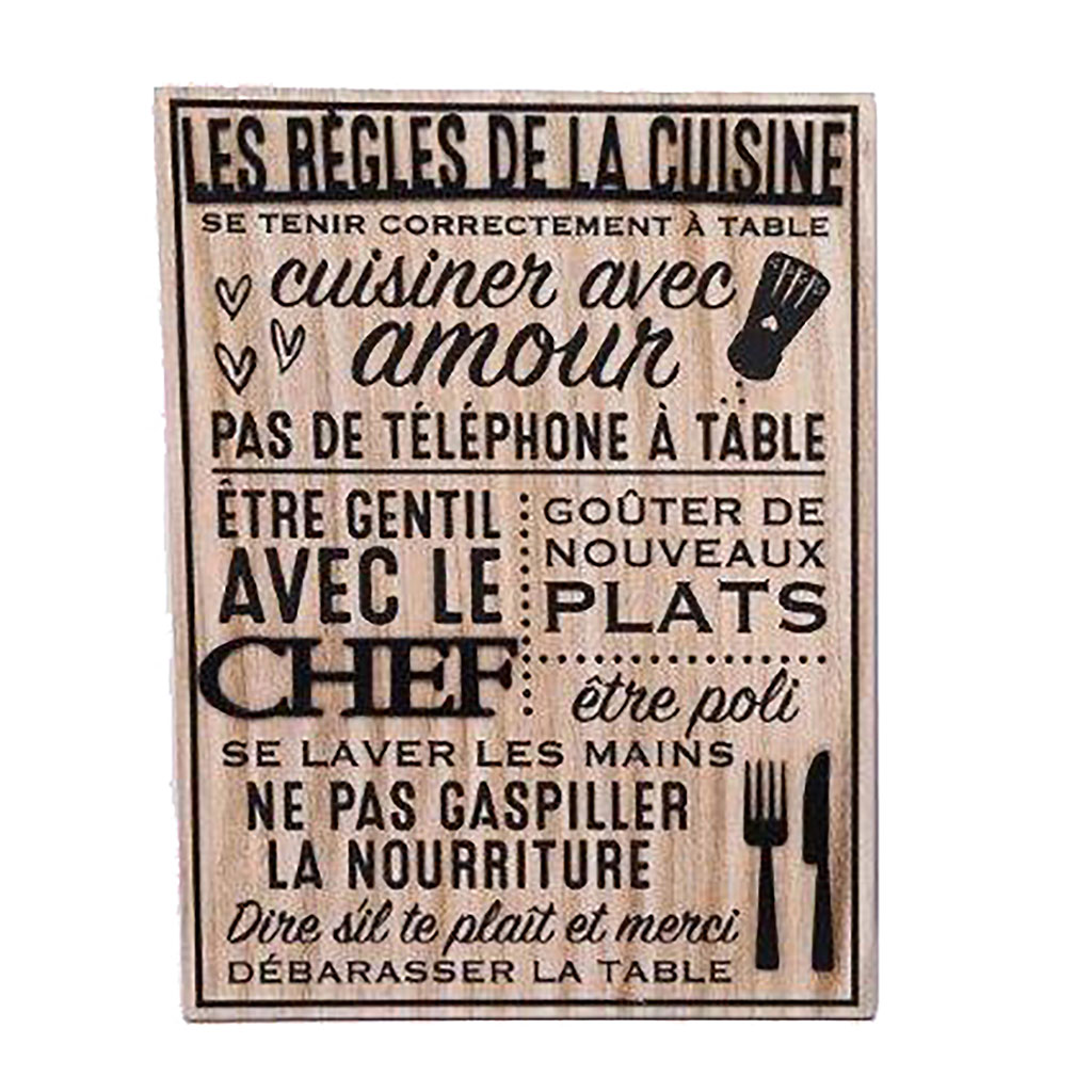 Plaque murale règles de la cuisine 30x40cm
