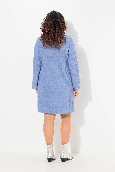Strickkleid, A-Linie, Rippstrick, Troyerkragen, Langarm
