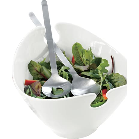 Steel-function salatskål med bestik - hvid