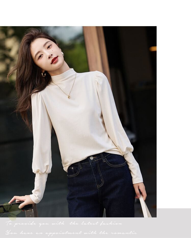 Jeonseon - T-shirt met lange mouwen en mockneck, effen