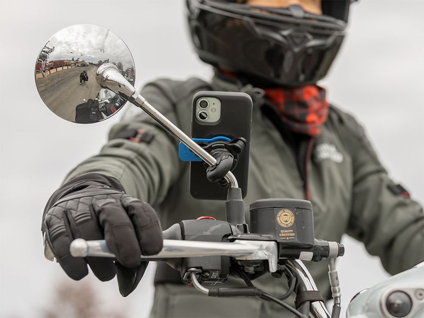 Mirror Mount V2 Universal Motorrad Rückspiegel Halterung mit Sicherungsverschluss (QLM-MIR-2) - Schwarz / Blau