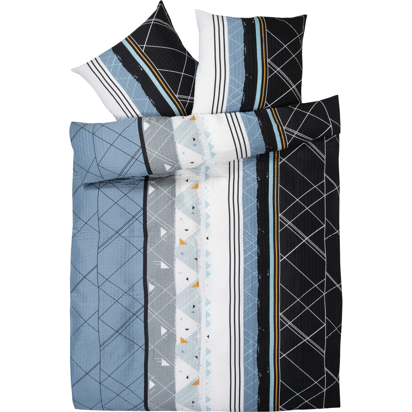 Bettwäsche mit blau schwarzem Design 160x210 65x100 Bettanzug Nord