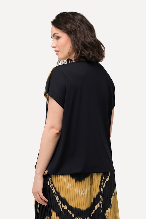 Blusenshirt, Batikdruck, Saumband, Rundhals, Halbarm
