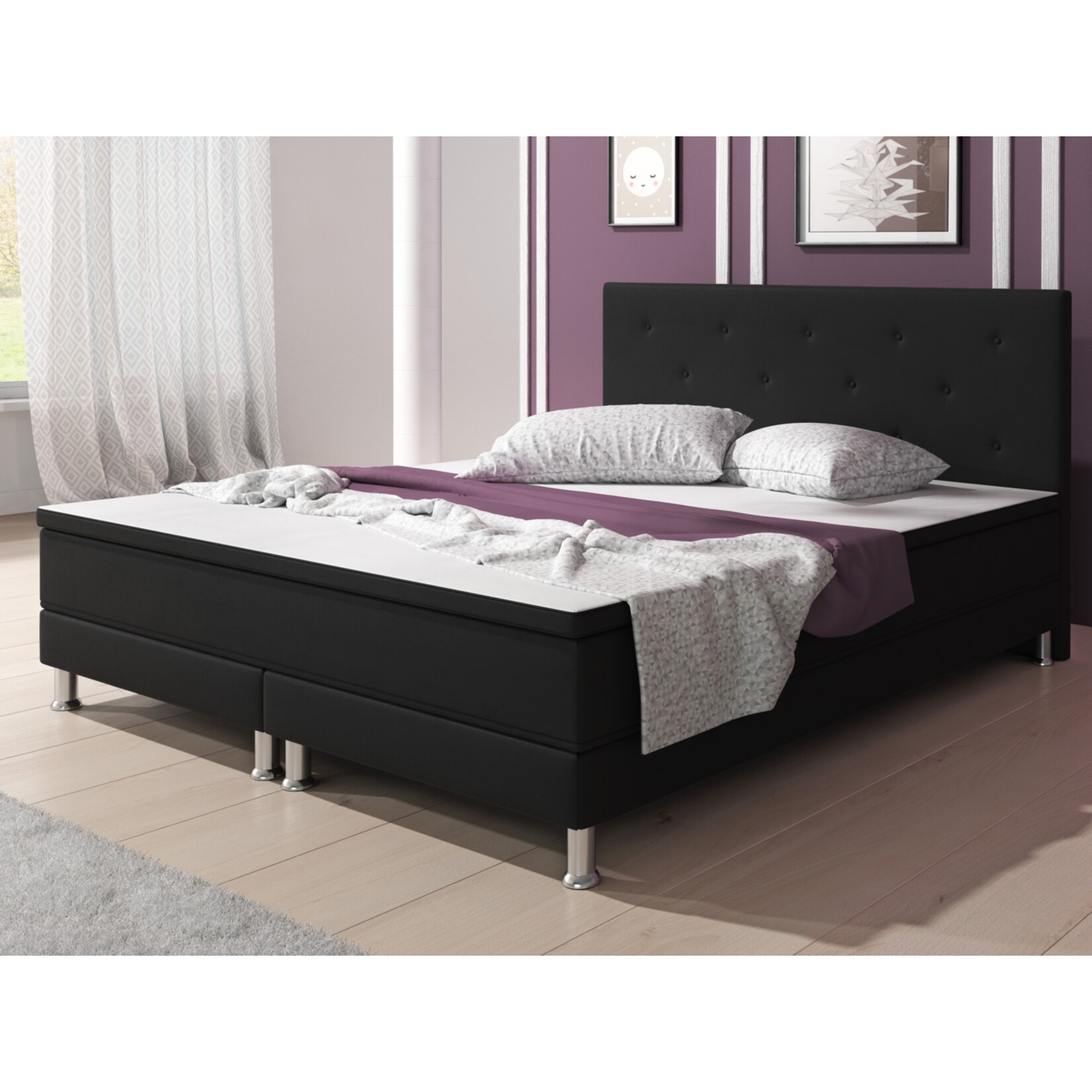 Inter Handels Boxspringbett Esra 140x200 Webstoff Schwarz