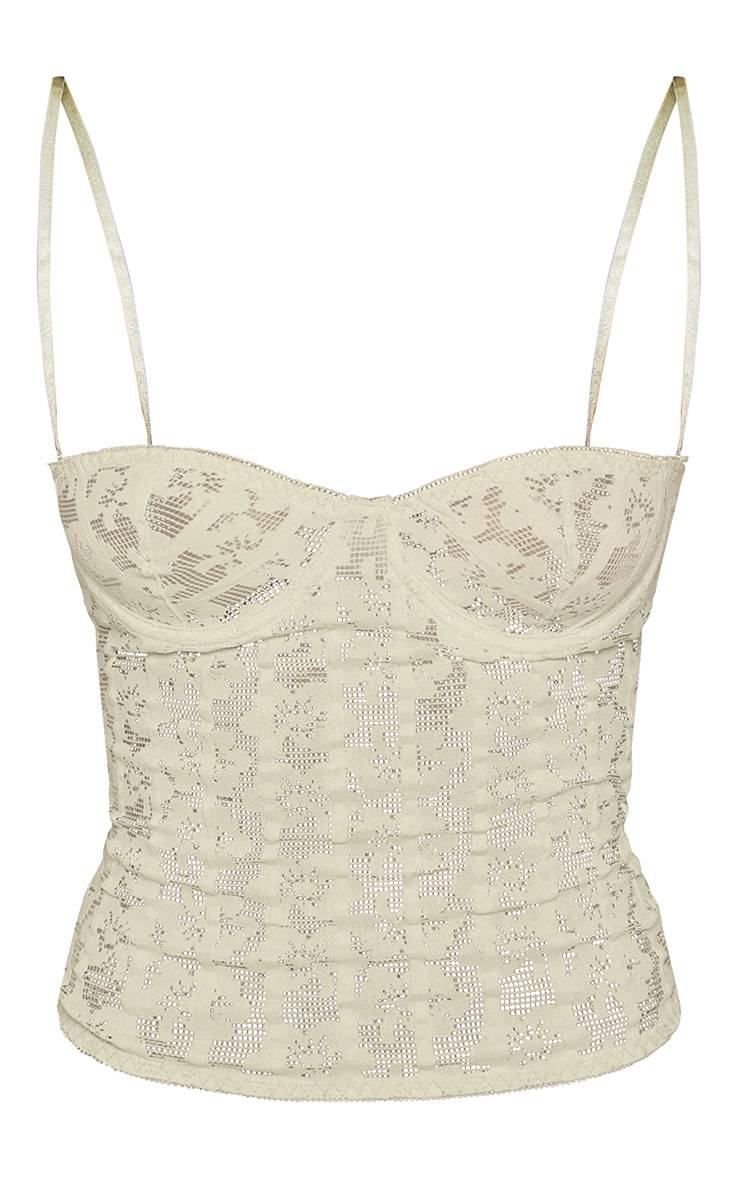 Vert Sauge Corset Long En Dentelle À Bretelles Fines