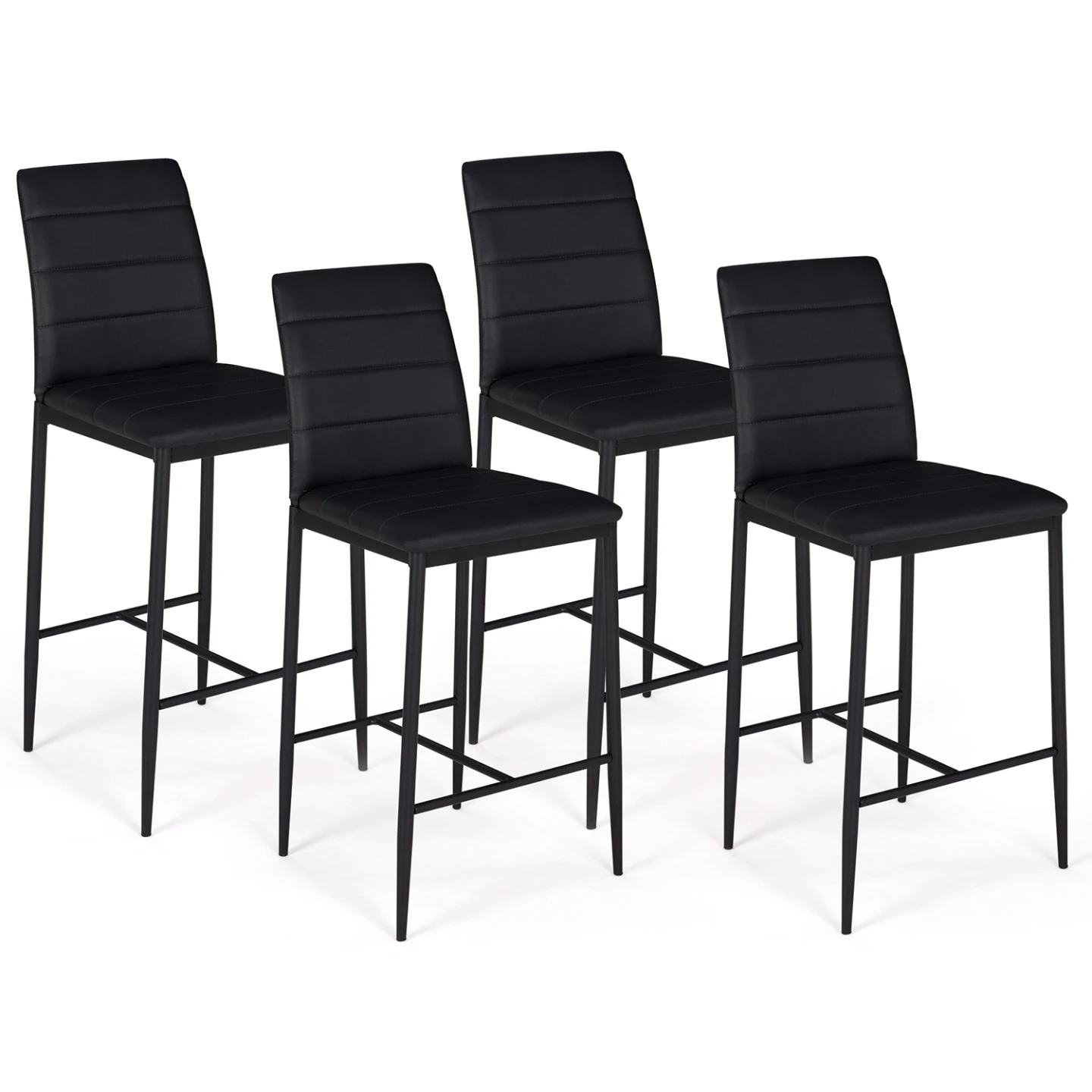 Lot de 4 tabourets ROMANE en PVC noir design contemporain chaises de bar rembourrées