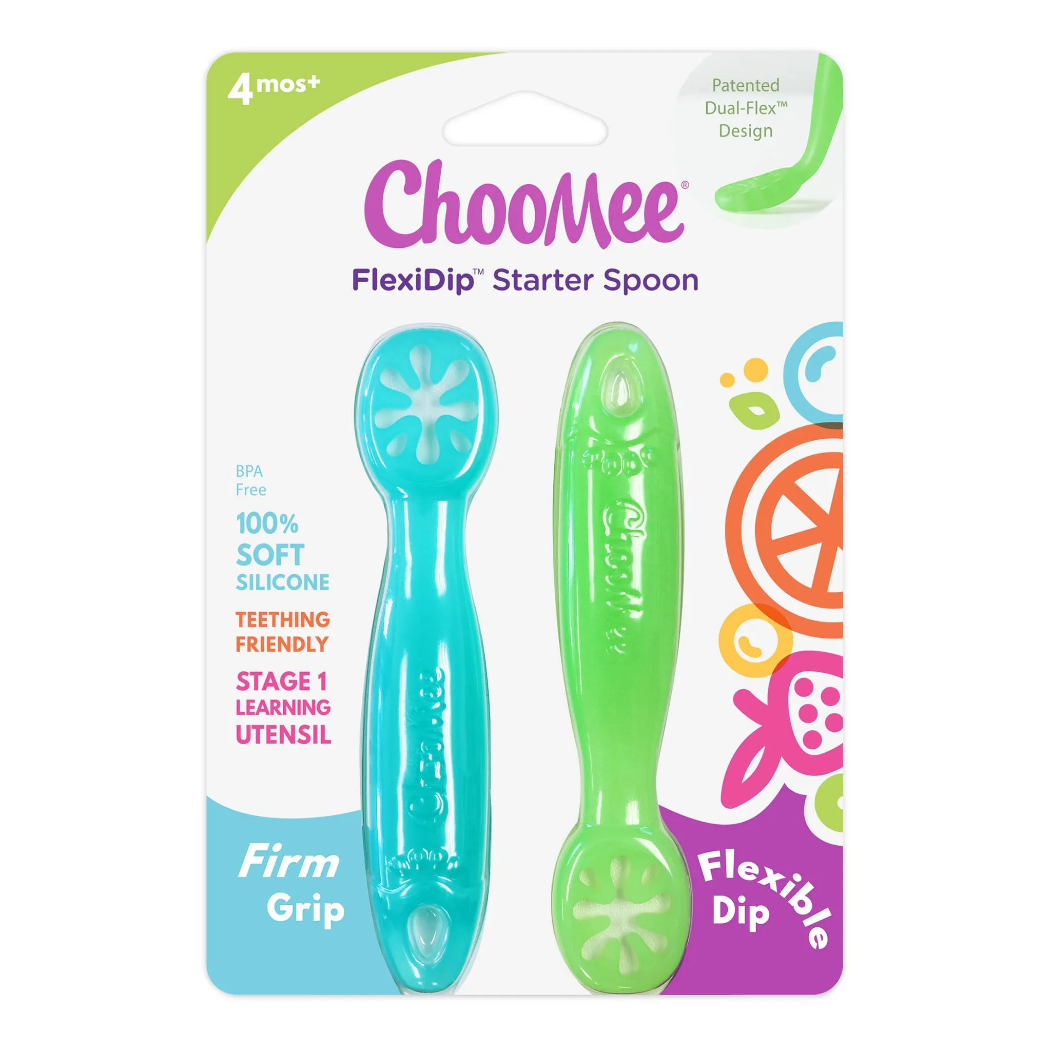 ChooMee Cuillère d’Apprentissage FlexiDip Paquet de 2 - Aqua Verte