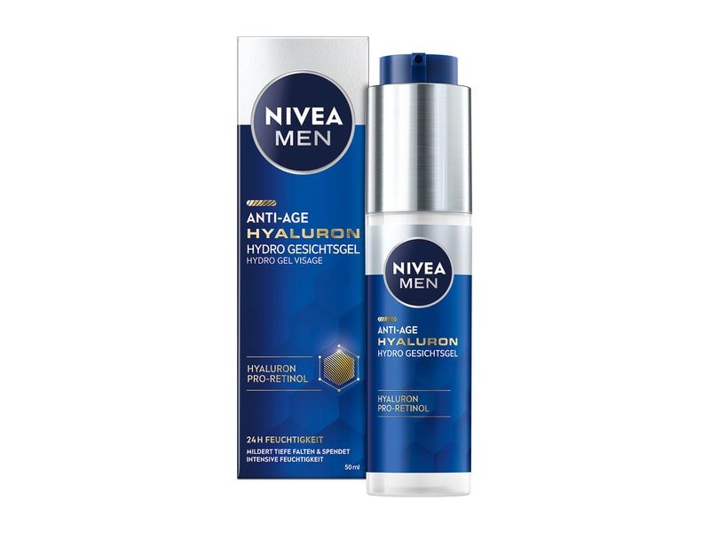 NIVEA MEN Gesichtsgel Anti-Age Hyaluron Hydro 50 ml Tiefenwirksame Gesichtspflege für ein gesundes und jüngeres Aussehen