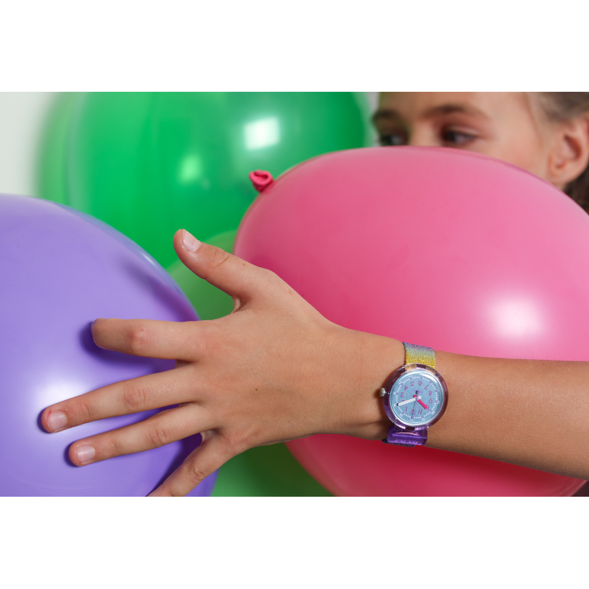 Montre FLIK FLAK Shine Bright Christmas enfant bracelet tissu recyclé rose