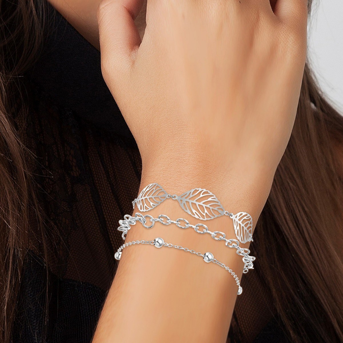 Lot de 3 bracelets SC Crystal en Laiton Rhodié argenté