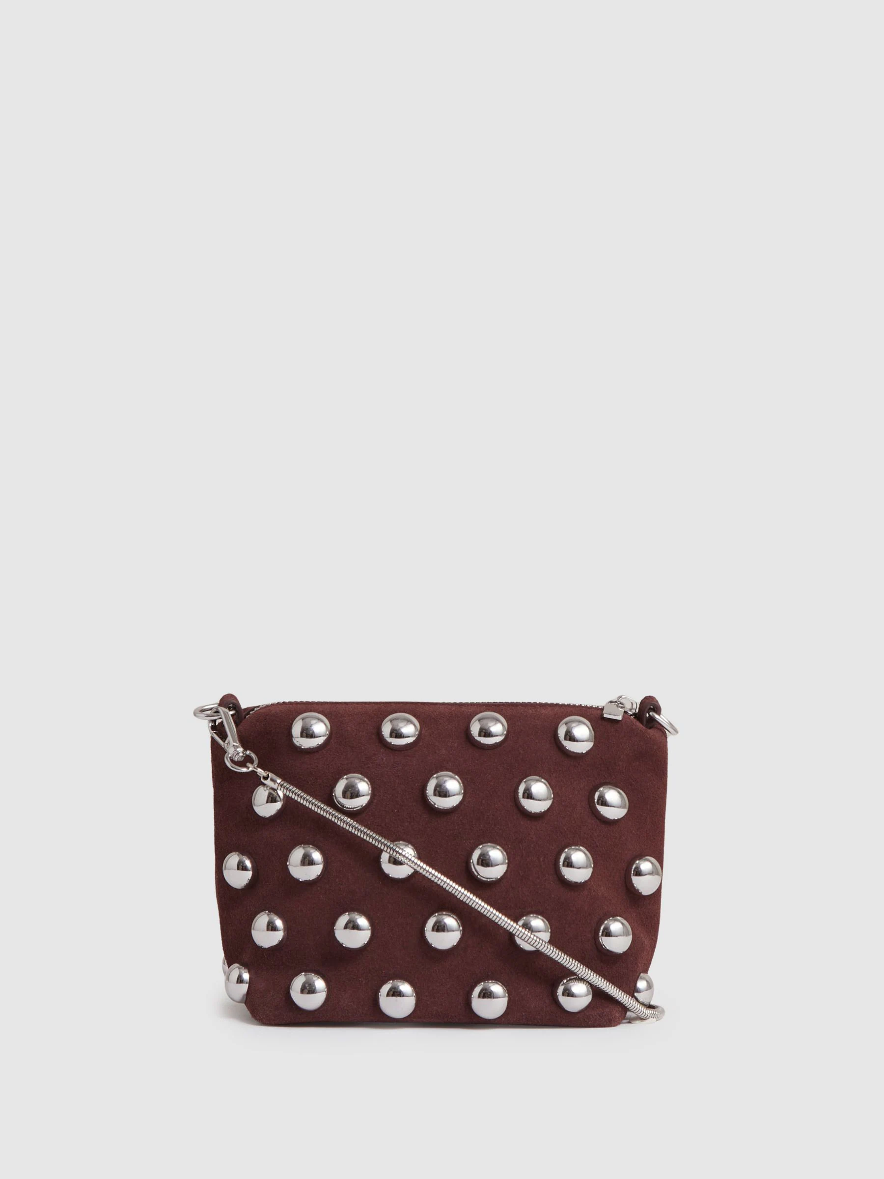 Reiss Leandra Suede Studded Shoulder Bag