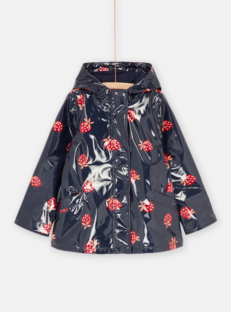 Imperméable à capuche bleu marine à imprimé fraises